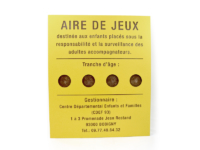 Panneau signalétique en stratifié compact pour aire de jeux, gravure.